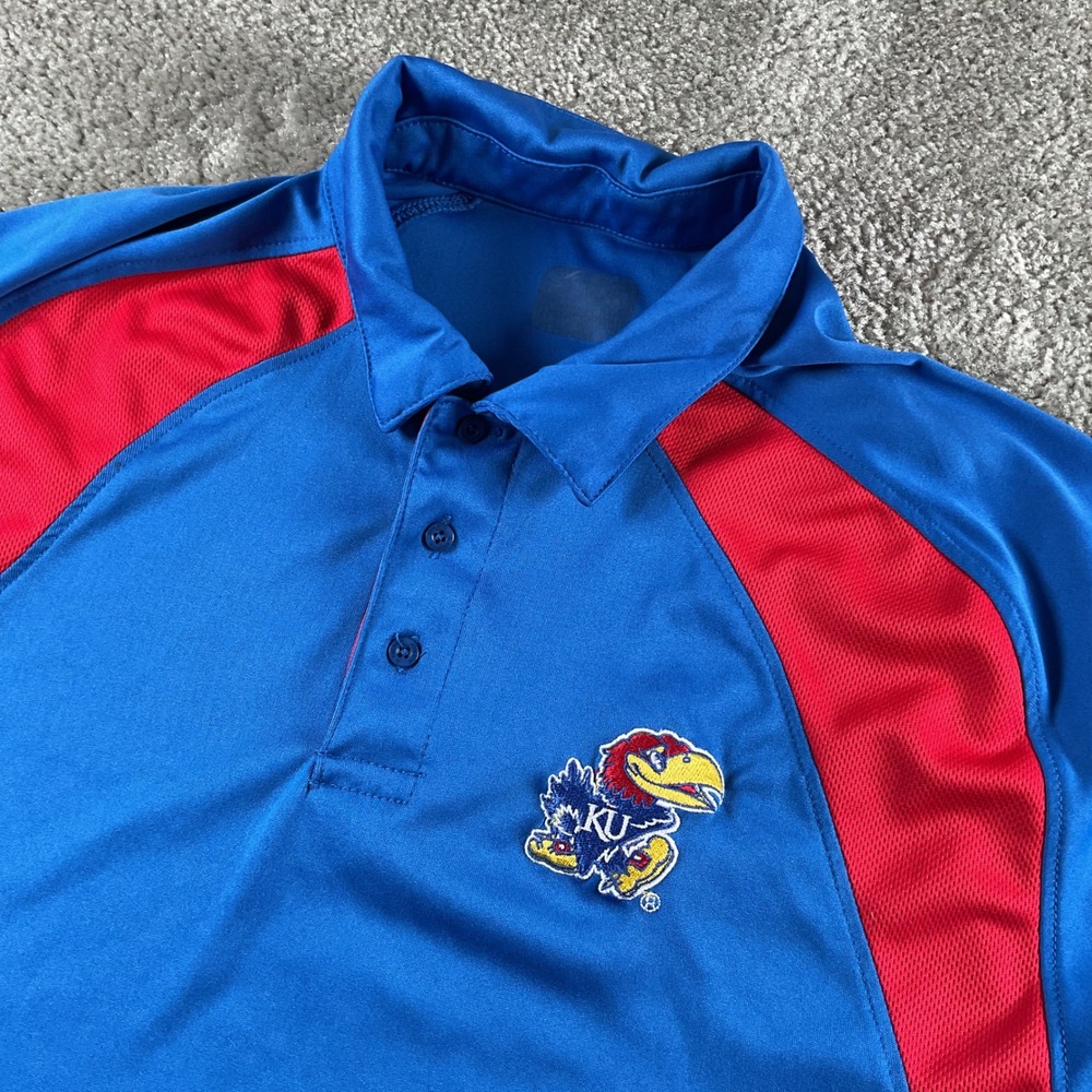 Kansas Jayhawks Polo Shirt Red Blue Athletic Wear Performance‎ Style